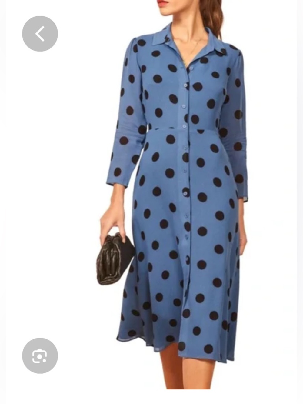 Reformation Blue Midi Dress with Black Polka Dots